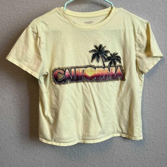 JUNIORS SIZE SMALL SPARKLY CALIFORNIA CROP TEE - Picture 1 of 2
